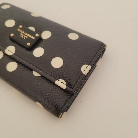 Dolce&Gabbana Leather Key Case Wallet Smalll Trifold Black White Polka Dot Box - Picture 10 of 11